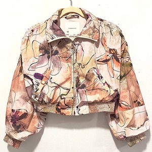 NWT: Anthropologie - Pink, Floral, Femme Cropped Bomber Windbreaker Jacket - XS